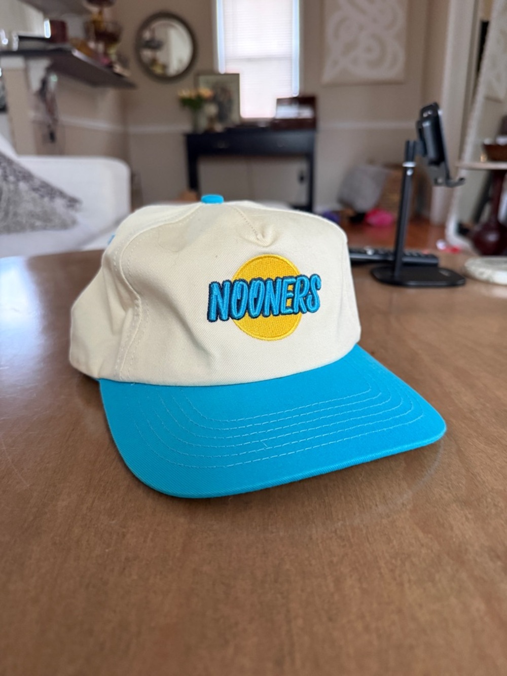 Barstool Sports NOONERS Embroidered Logo Cap in Cream & Bright Blue